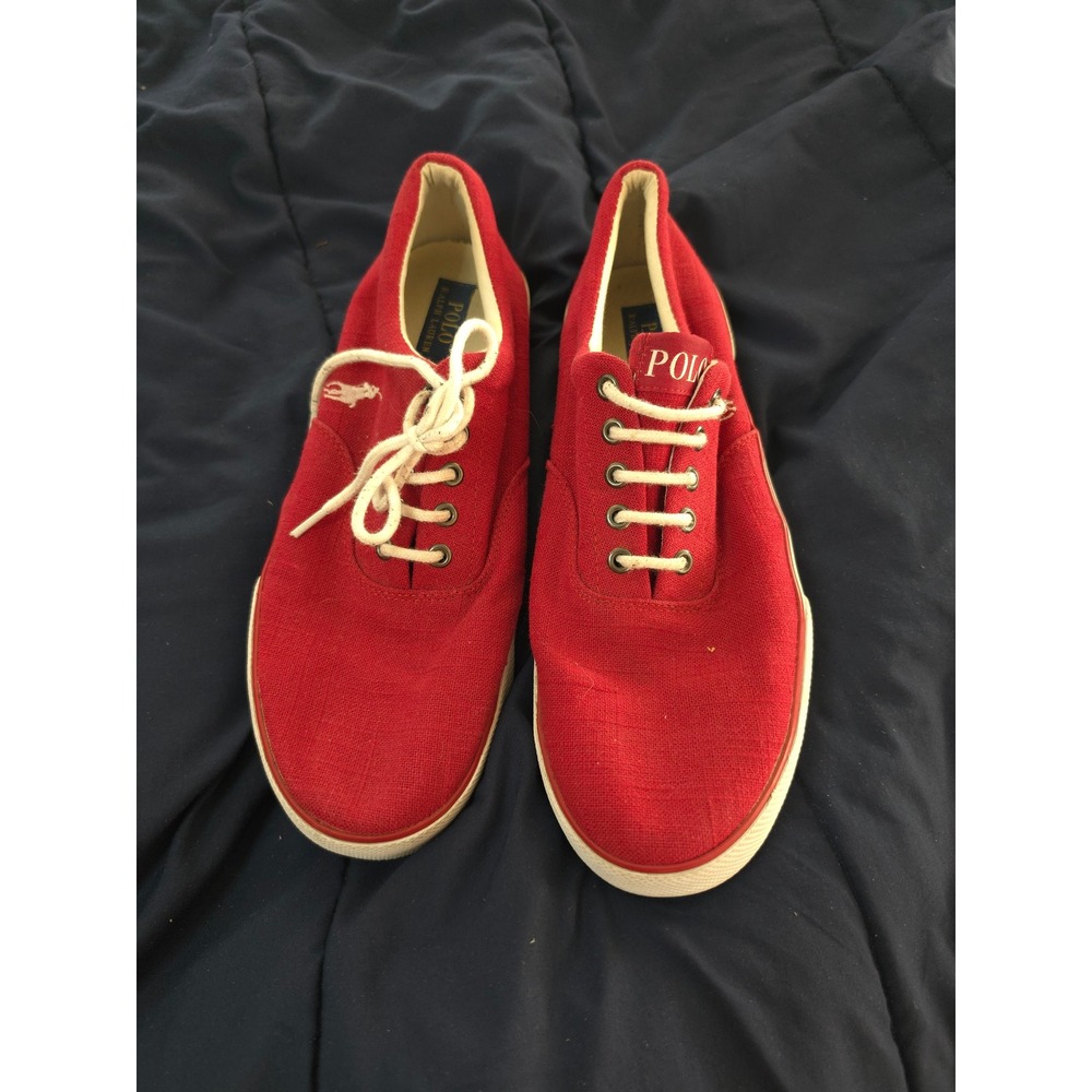Polo Ralph Lauren Forestmont II Red Linen Sneakers Mens 12 D Low Top Lace Up